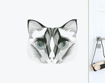 Coon principal con ojos espaciales etiqueta engomada de la pared de la pared de la etiqueta engomada de la pared de la pared de la pared de la etiqueta Ilustración pegatinas de pared, animales pegatinas de pared, calcomanías de pared, decoración del hogar, ilustraciones