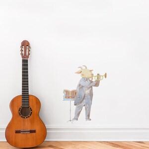 Goat Learning Trumpet Wall Sticker Decal | Kids Wall Stickers, Animals Wall Stickers, Childrens Wall Decals, Wall Art, Kids Room, Girl, Boy