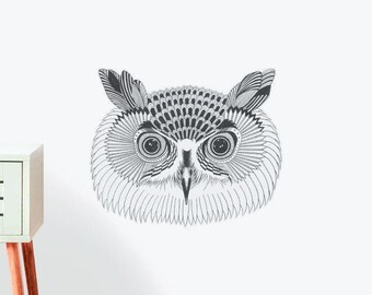 La calcomanía de la pared del búho sabio Ilustración pegatinas de pared, animales pegatinas de pared, calcomanías de pared, decoración del hogar, arte de la pared, ilustraciones