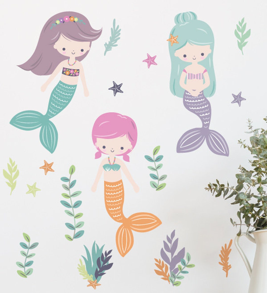 Three Mermaids Wall Sticker Decal | Kids Wall Stickers, Animals Wall ...