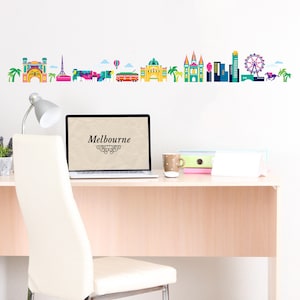 Melbourne Skyline Illustration Wall Sticker Decal | Educational Wall Stickers, Learning, Wall Art, Wall Decals, Kids Room, School, Education