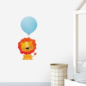 León con la etiqueta de la pared del globo grande de la etiqueta engomada de la pared de la pared de la pared de la pared de Nursery Wall Stickers, Animal Wall Calcomanías, Decoración del hogar, Sala de bebés, Arte de la pared, Niña, Niño