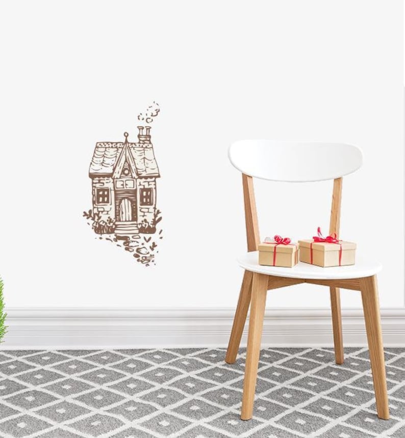 Single Cottage House Wall Sticker Decal Illustration Wall Etsy