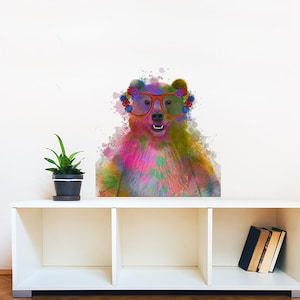 Regenbogen-Bären mit Gläsern Wall Sticker Decal | Kinderwall-Aufkleber, Tierwandaufkleber, Kinderwanddekale, Wandkunst, Kinderzimmer