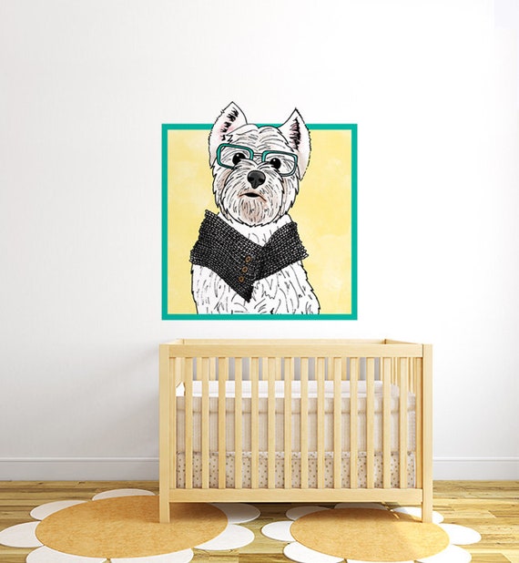 west highland terrier with glasses wall sticker | etsy