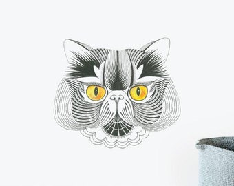 Excótico pelo corto con penetrantes ojos pared etiqueta engomada Ilustración pegatinas de pared, animales pegatinas de pared, calcomanías de pared, ilustraciones