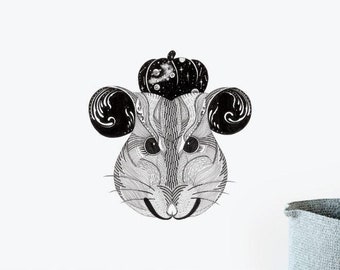 Calcomanía de la pared de la rata ingeniosa Ilustración pegatinas de pared, animales pegatinas de pared, calcomanías de pared, decoración del hogar, arte de la pared, ilustraciones