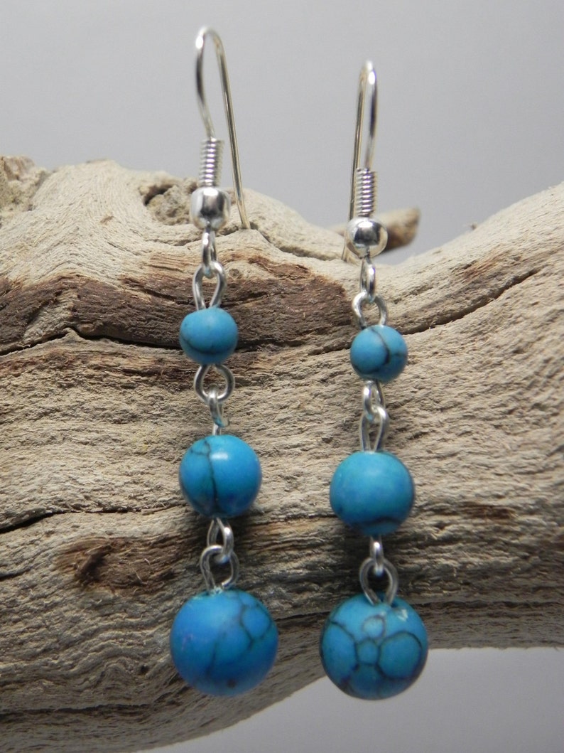 Handmade, Turquoise Semi-Precious Dangle Earring, Gift for Mom, Grandmother, Wedding, Bridesmaid, for Her, for Special Occasion. image 1