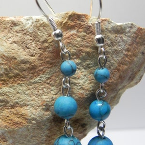 Handmade, Turquoise Semi-Precious Dangle Earring, Gift for Mom, Grandmother, Wedding, Bridesmaid, for Her, for Special Occasion. image 2