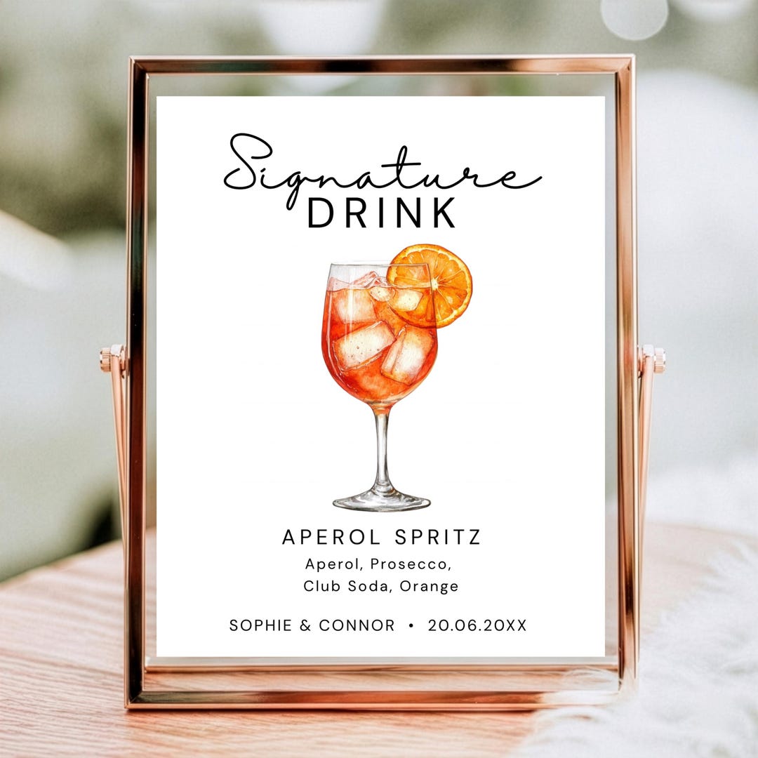 Aperol Spritz Signature Drink Sign Template, Editable Wedding Bar Sign ...