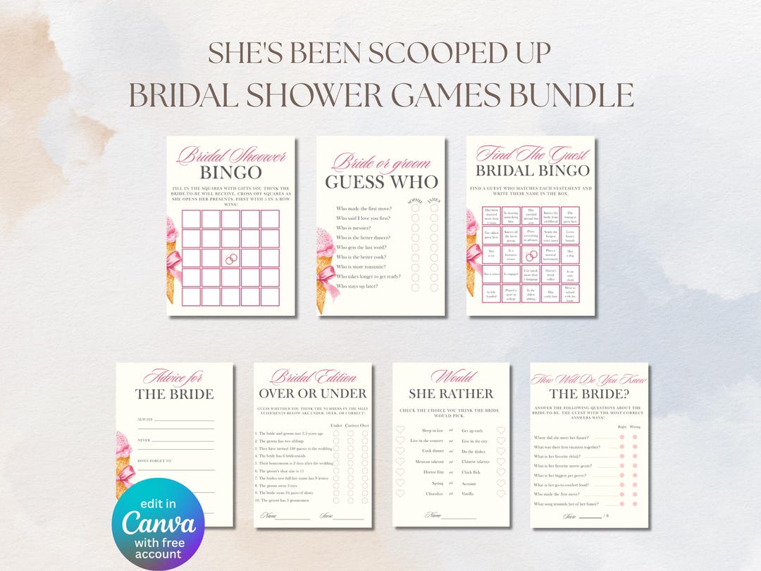 She Games She's Been Scooped up Bridal Shower Games Bundle, Ice Cream Theme ...