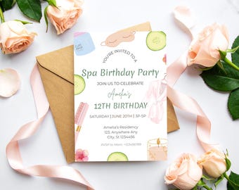 Spa Birthday Party Invitation, Printable Tween Girl Pamper Invite, Pamper Glam Party Themed, Editable Canva Template
