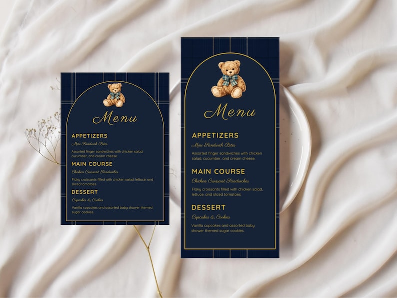 Polo Teddy Bear Menu Template, Luxury Baby Shower, Preppy Party ...