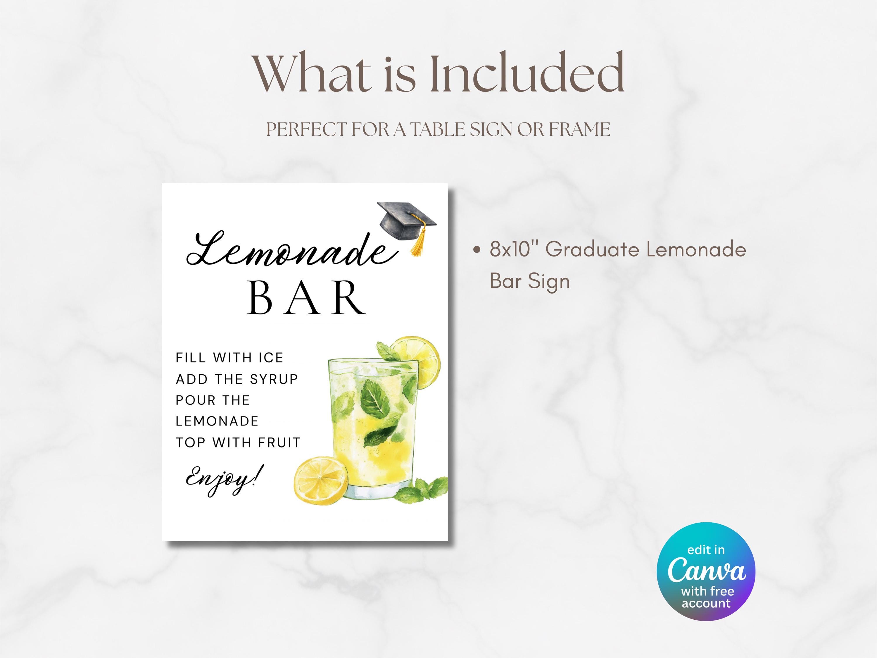 Lemonade Bar Graduation Sign, Editable Grad Party Mocktail Drink Menu ...