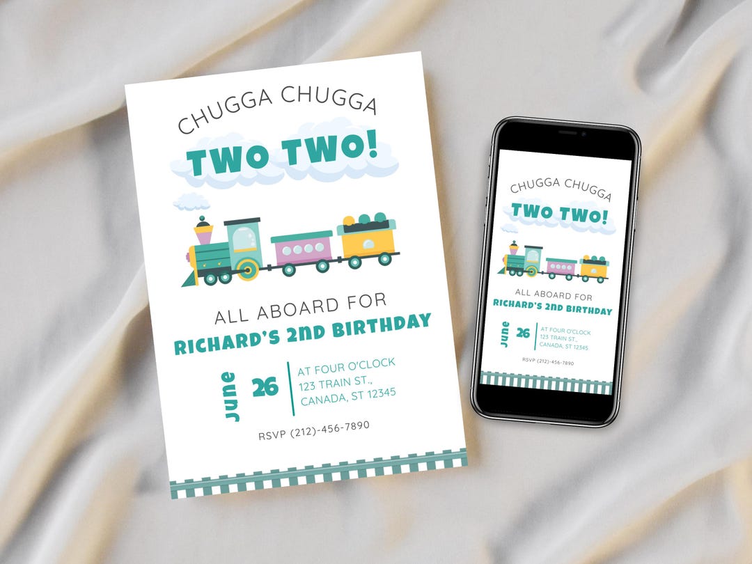 Two Birthday Invite Two Two Birthday Invitation, Chugga Chugga Two Two Invite, Train 2nd ...