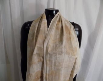 Eco Dyed Tan Scarf with Rudbeckia and Maple Leaves