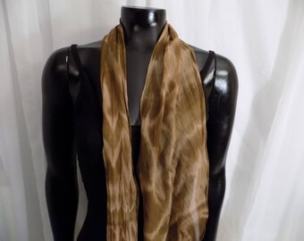 Eco Dyed Brown Silk Scarf with Wild Mushrooms