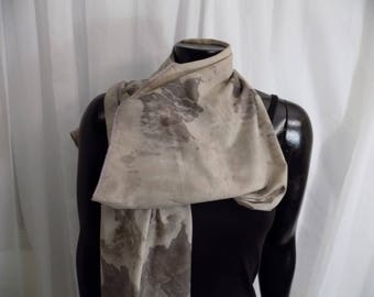 Eco Dyed Purple/Gray Scarf with Peony and Maple Leaves