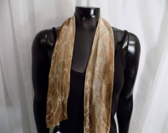 Eco Dyed Brown Silk Scarf with Wild Mushrooms