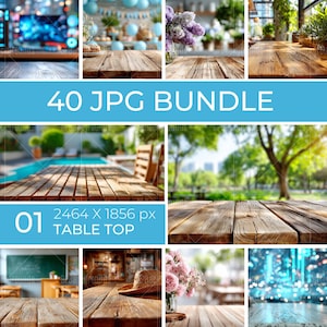 40 JPG Tabletop Lifestyle Backgrounds for Mockups | Front View Product Mockups