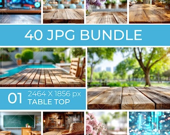40 JPG Tabletop Lifestyle Hintergründe für Mockups | Vorderansicht Produkt-Mockups