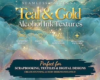Teal Gold Alkohol Tinte nahtlose Muster, Luxus Marmor Textur (digitaler Download)