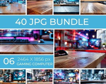 Gaming Computer Schreibtisch Mockup Hintergrund-Bundle - 40 JPG Gamer Einrichtung Hintergründe für Produkt-Mockups