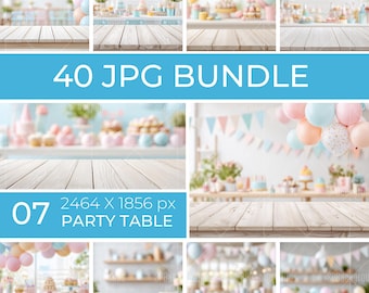 Birthday Party Mockup Backgrounds – 40 JPG Celebration Table Scenes (Digital Download)