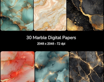 Marmor Alkohol Tinte Digitale Papiere | Gold Foil Texturen (30 Stück)