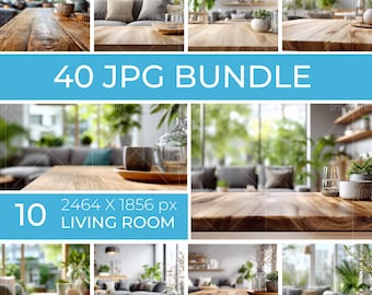 40 Wohnzimmer Mockup Hintergründe JPG Tischplatte | Gestylte Fotos für die Produktdarstellung