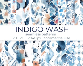 Blaue Wasserfarben zum Muster, Geometrische Digitale Papiere (Instant Download)