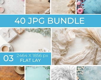 Flat Lay Mockup Hintergrund-Bundle | 40 JPG Produkthintergründe