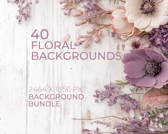 40 Floral Flat Lay JPG Bilder bündeln | Feminine Blumen Hintergründe für Produkt-Mockups