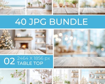 40 JPG Tabletop Hintergründe für Produktmockups Bündel | Vorderansicht Lifestyle
