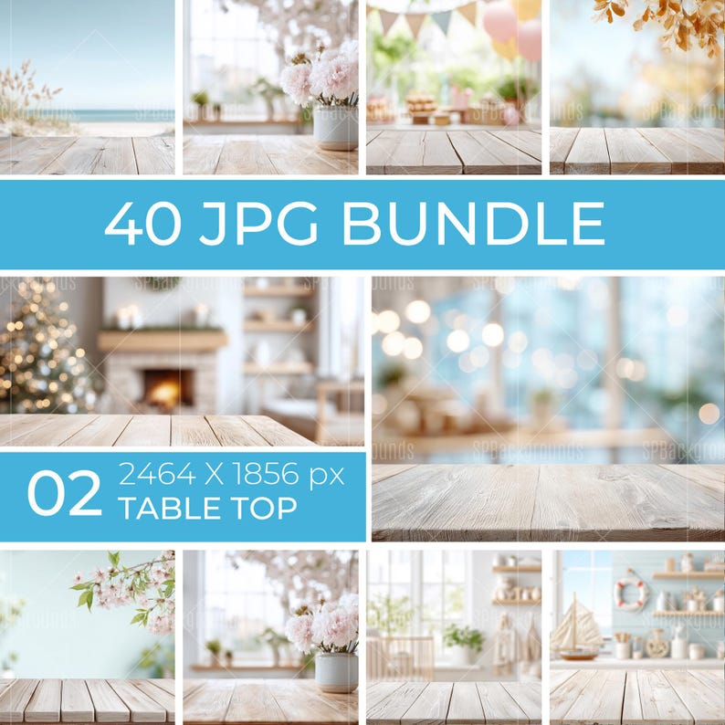40 JPG Tabletop Hintergründe für Produktmockups Bündel | Vorderansicht Lifestyle Bild 1