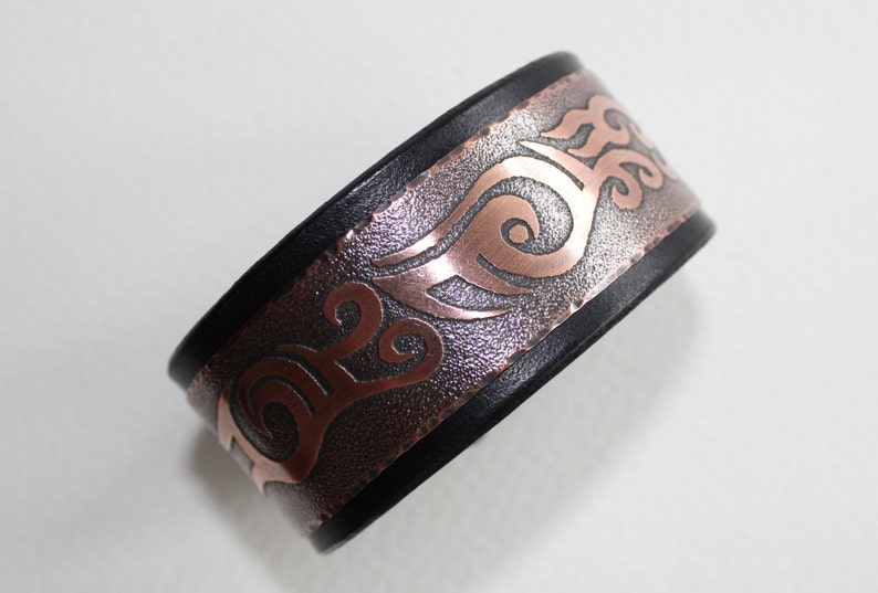 Tribal Maori Mens Leather Bracelet Copper Metal Bracelet Etsy