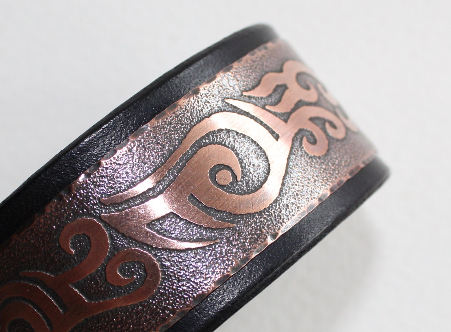 Tribal maori mens leather bracelet copper metal bracelet Etsy
