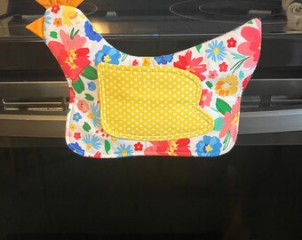 Chicken Oven Mitt - Floral/yellow/tan
