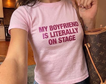 My Boyfriend Is Literally On Stage Baby Tee, Kiss All The Time Disco Occasionally Harry Album Merch Tour Concert Y2K 90s, Harry Styles Shirt