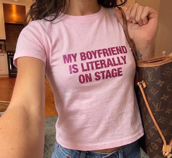 My Boyfriend Is Literally On Stage Baby Tee, Kiss All The Time Disco Occasionally Harry Album Merch Tour Concert Y2K 90s, Harry Styles Shirt
