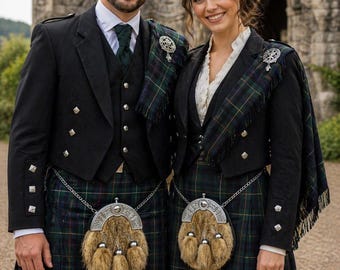 Luxury Highland Dress Sporran – Premium Fur Celtic Cantle Kilt Sporran with Chain Belt – Scottish Wedding & Formal Wear Essential