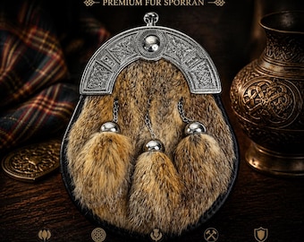 Luxury Highland Dress Sporran – Premium Fur Celtic Cantle Kilt Sporran with Chain Belt – Scottish Wedding & Formal Wear Essential