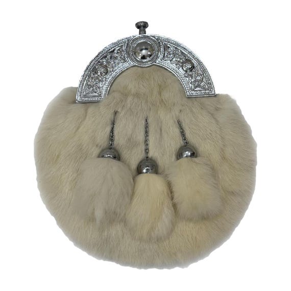 Authentic Highland Sporran – Luxury Fur Front with Decorative Cantle – Traditional Kilt Sporran with Chain Belt Included