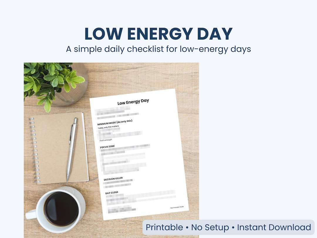 Burnout Day Planner | Simple Checklist for Low Energy Days (PDF ...