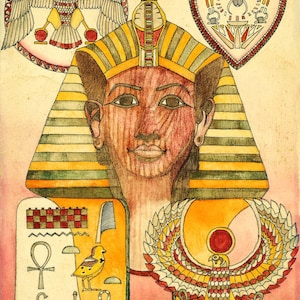 Tutankhamun Art Print 11x14 – King Tut Egyptian Wall Art – Ancient Pharaoh Illustration