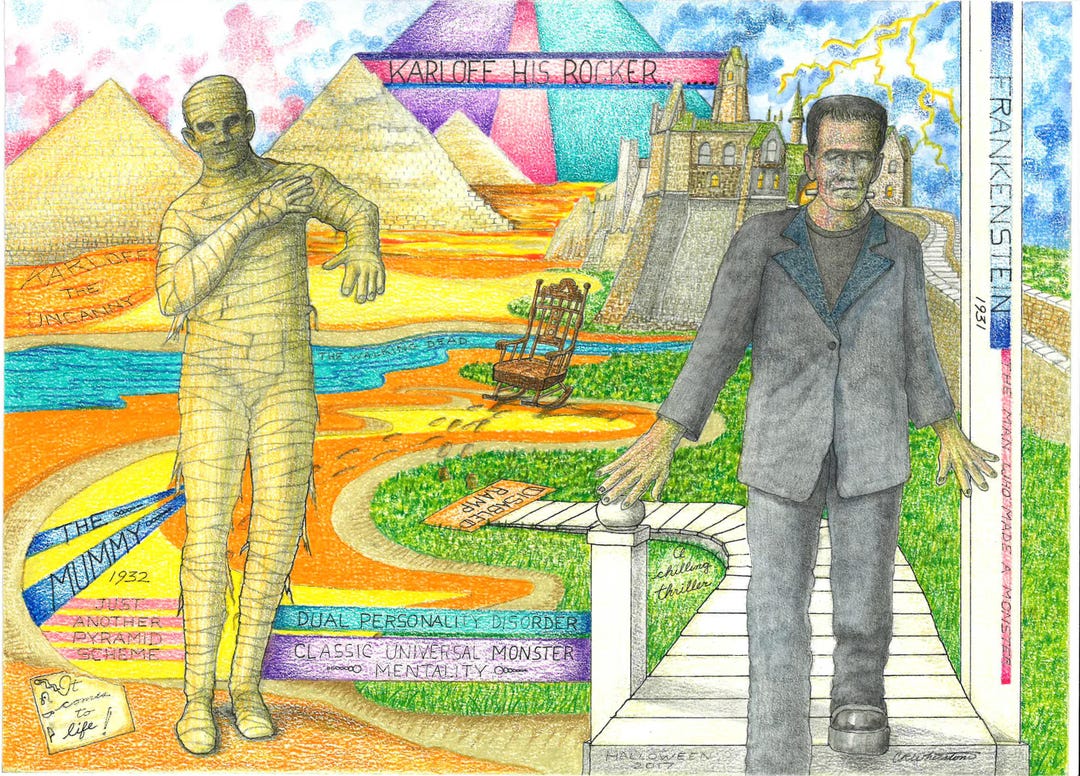 Frankenstein Wall Art Print | Classic Monster Art | Surreal Horror ...