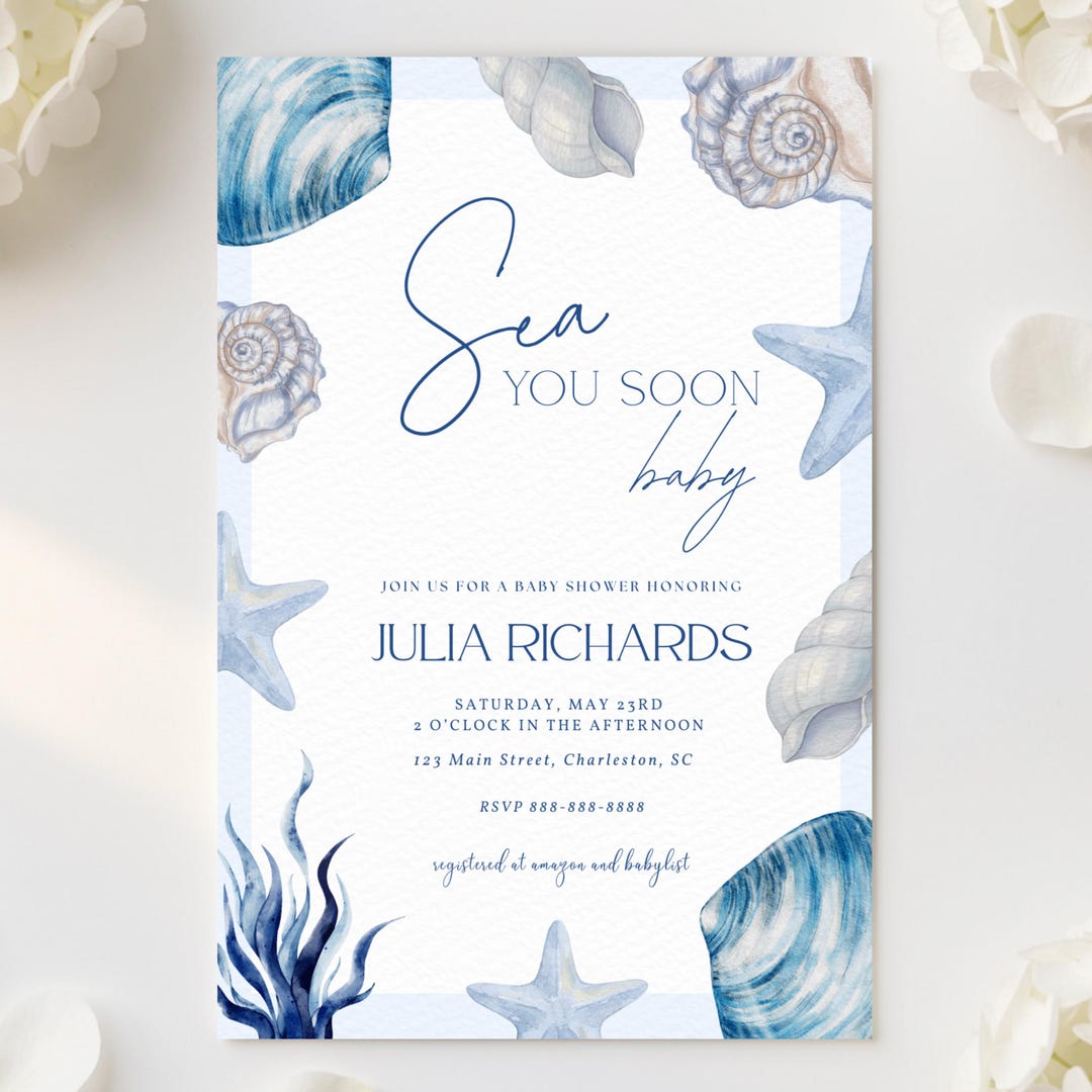 Custom Ocean Baby Shower Invitation Sea You Soon Boy Baby Shower Idea ...
