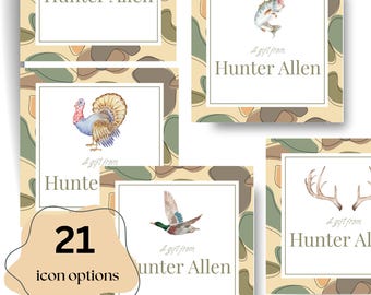 Aangepaste camouflage-cadeaukaartjes digitale afdrukbare tags voor de jacht