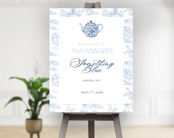 Custom Something Blue Before I Do Bridal Shower Welcome Sign Chinoiserie Bridal Shower Sign Grandmillennial Blue Ginger Jar Welcome Sign