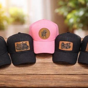 Aangepaste truckerpet huisdierportret, lasergegraveerde leren patch, gepersonaliseerd cadeau